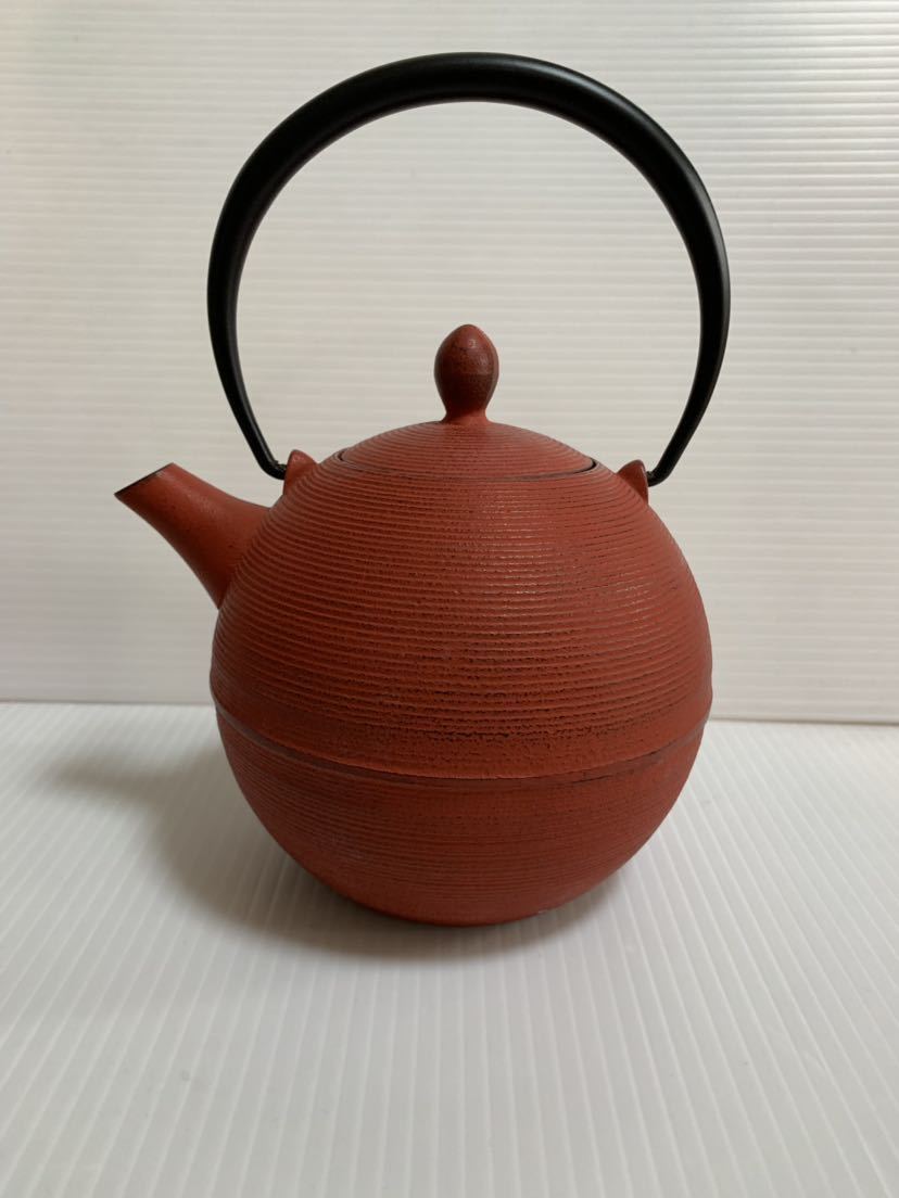 ☆未使用 南部鉄器 Aika IN JAPAN MADE 急須 日の丸 茜色 藍花 鉄急須