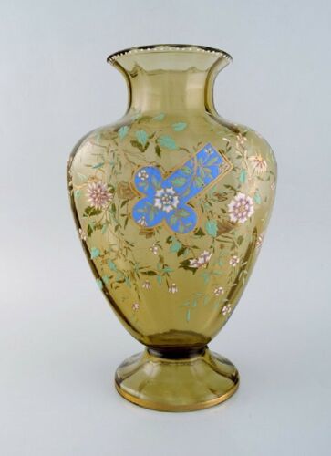 エミール・ガレ、フランス。花と煙色アートガラス大きなアンティーク花瓶。