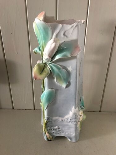RARE アンティーク・デ・Bruyn アールヌーボー マジョリカ 3D セラミック 花瓶 ファイブリール フランス