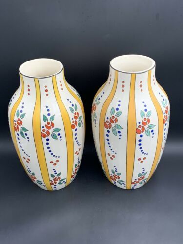 Paireフランス花瓶陶器ファイブリールアールデコアンティーク磁器花瓶ノース