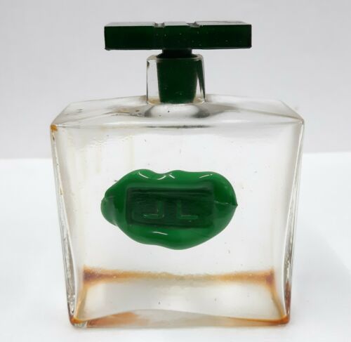 【在庫一掃】 オールドヴィンテージ レア アンティーク グリーンジェイドグラス香水ボトルフランス1900年代 クリスタル 西洋