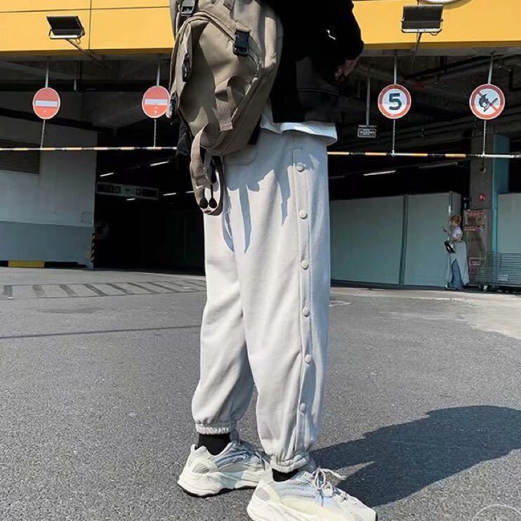 ジョガーパンツ テーパードパンツ サイドボタン ボトムス パンツ メンズ レディース 原宿系 ストリート 韓国系 グレー 灰色 L_画像3