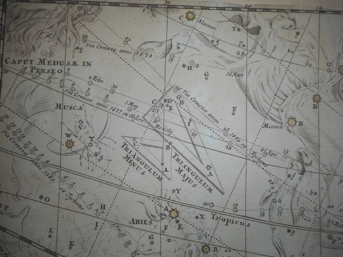 アンティーク、天文、天体、星座早見盤、手彩色銅版画、星図、1742年『ドッペルマイヤー星図　Ⅱ』Star map, Planisphere, Celestial atlas_画像9