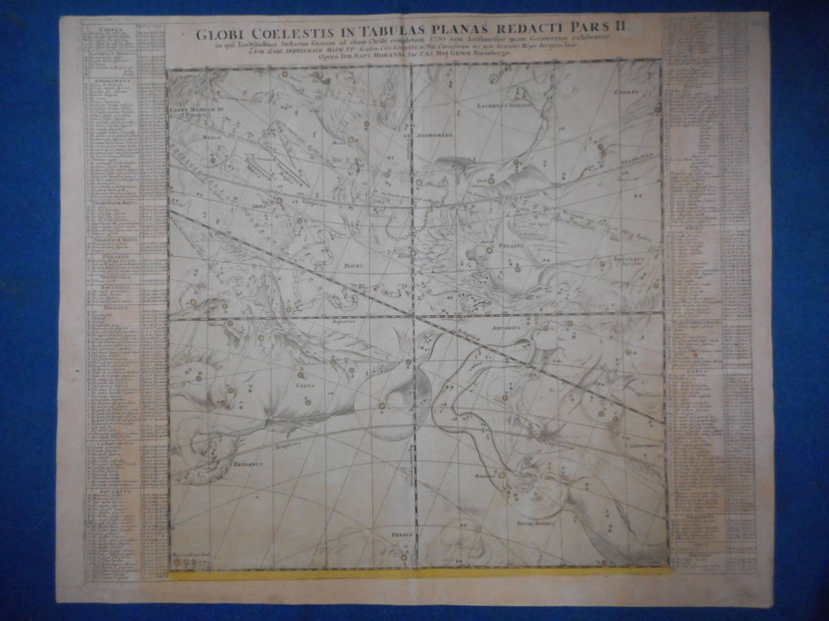 アンティーク、天文、天体、星座早見盤、手彩色銅版画、星図、1742年『ドッペルマイヤー星図 Ⅱ』Star map, Planisphere, Celestial atlas - 天文、宇宙 アンティーク、天文、天体、星座早見盤、手彩色銅版画、星図、1742年『ドッペルマイヤー星図 Ⅱ』Star map, Planisphere, Celestial atlas - 天文、宇宙