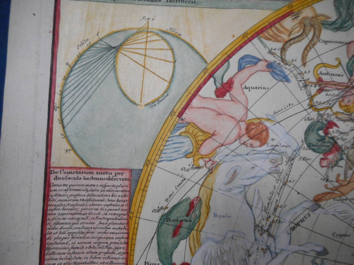 アンティーク 天文 天体 星座早見盤 手彩色銅版画 星図 1742年 アンティーク 天文 天体 星座早見盤 手彩色銅版画 星図 1742年