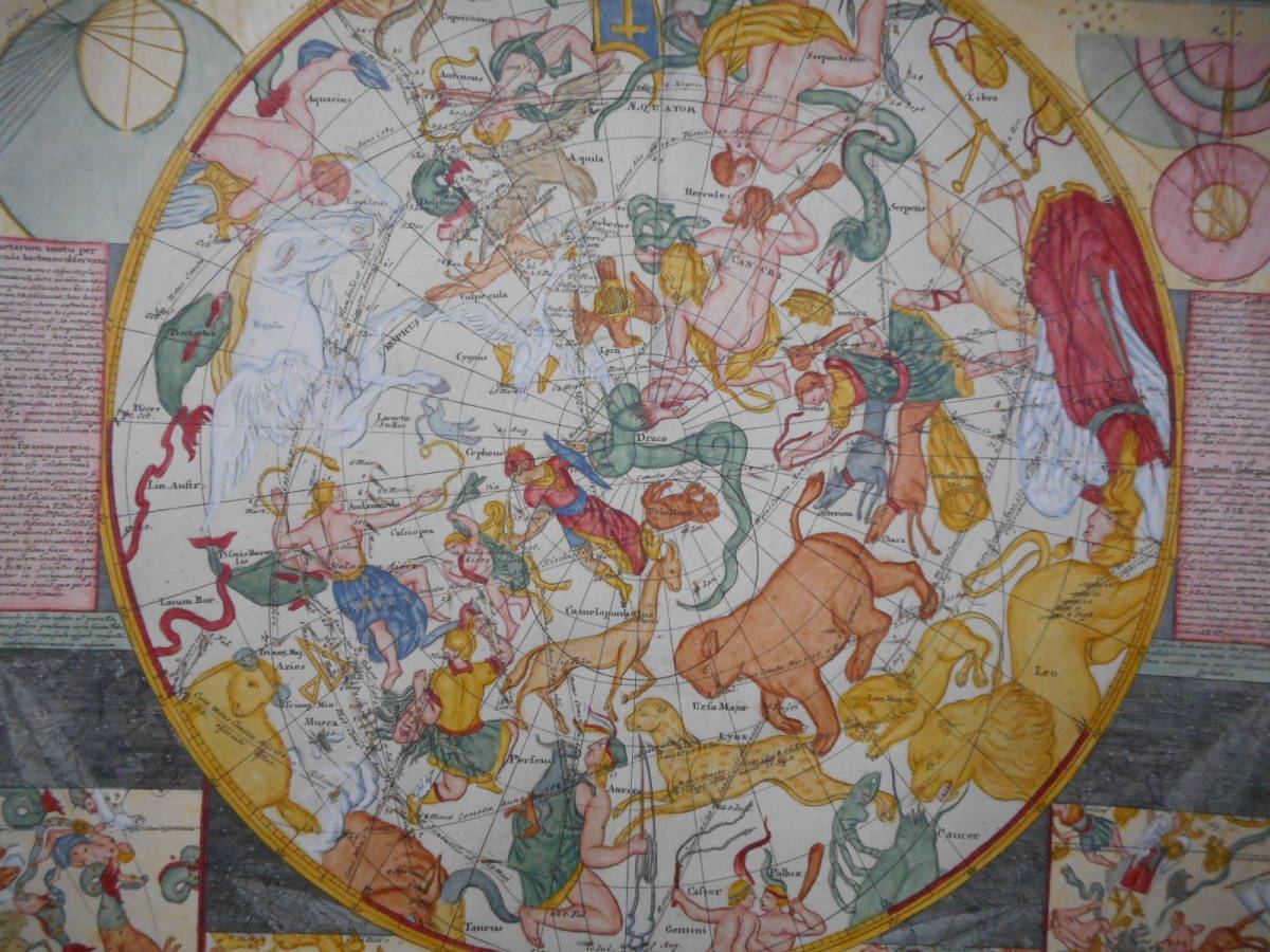 アンティーク 天文 天体 星座早見盤 手彩色銅版画 星図 1742年 アンティーク 天文 天体 星座早見盤 手彩色銅版画 星図 1742年
