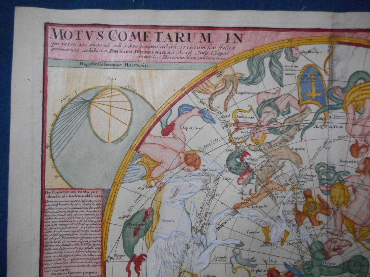 アンティーク 天文 天体 星座早見盤 手彩色銅版画 星図 1742年 アンティーク 天文 天体 星座早見盤 手彩色銅版画 星図 1742年