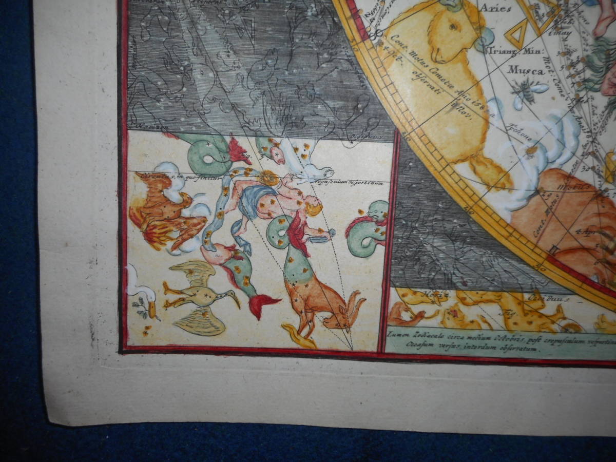 アンティーク 天文 天体 星座早見盤 手彩色銅版画 星図 1742年 アンティーク 天文 天体 星座早見盤 手彩色銅版画 星図 1742年