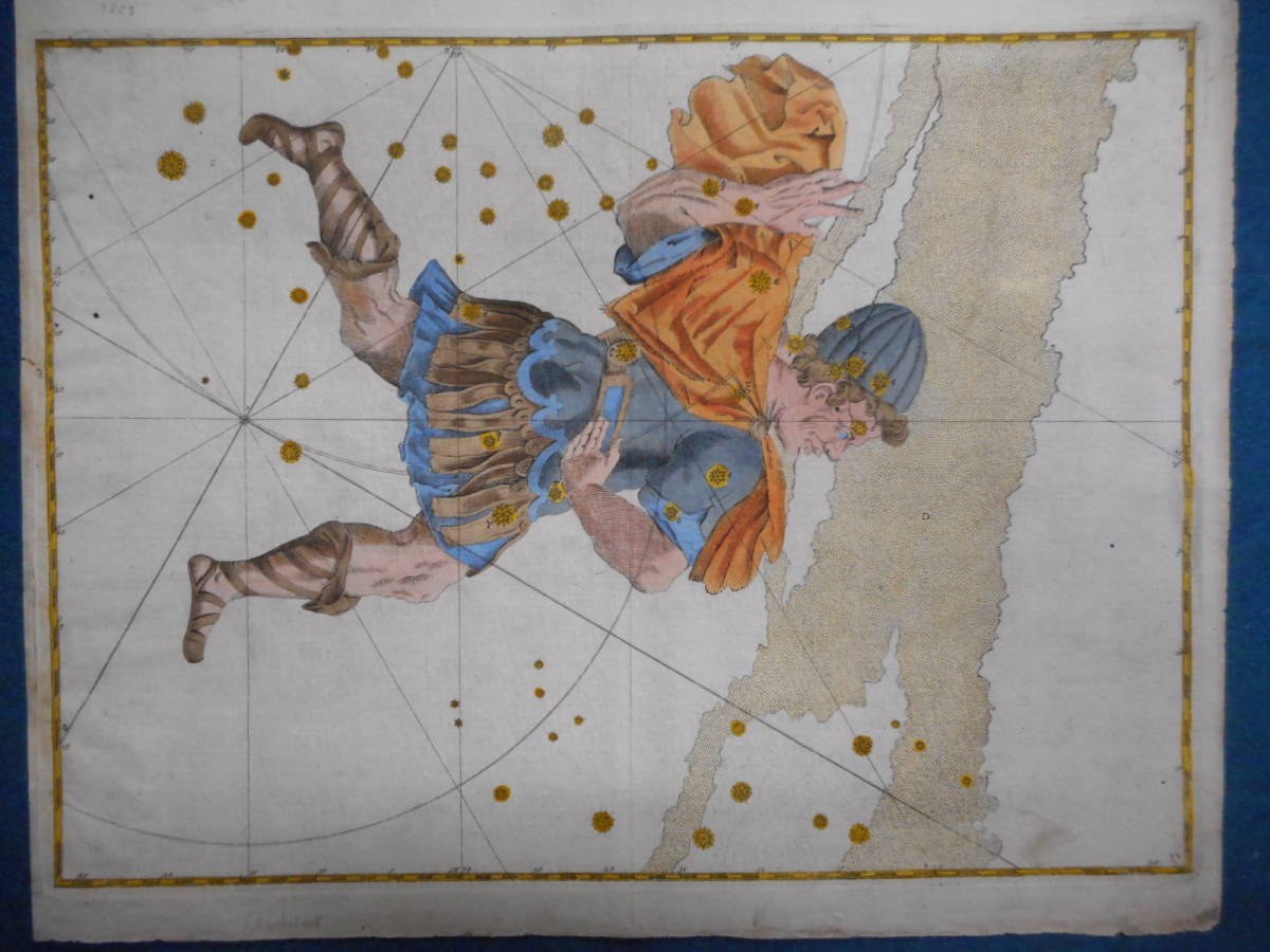 アンティーク、天文、天体、星座早見盤、手彩色銅版画、1723年 アンティーク、天文、天体、星座早見盤、手彩色銅版画、1723年