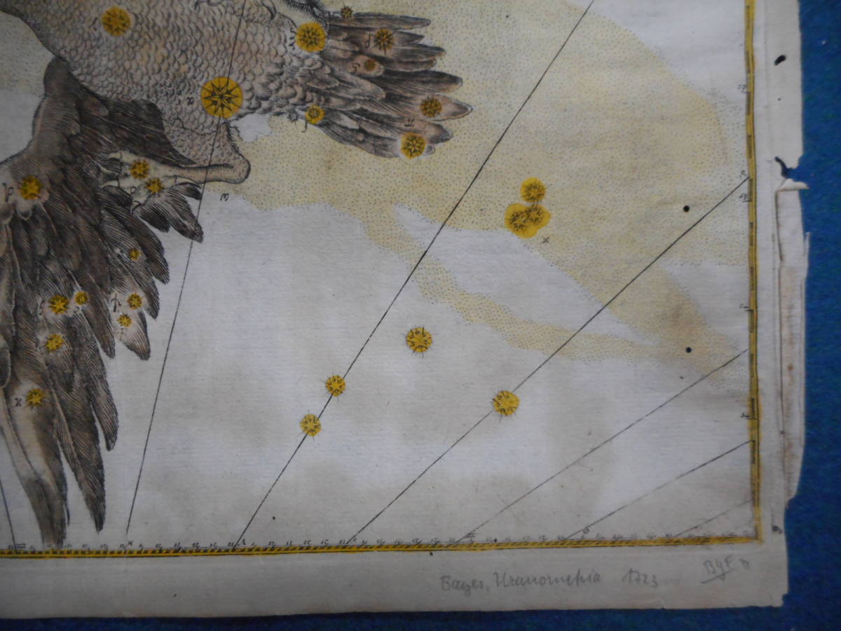 アンティーク、天文、天体、星座早見盤、手彩色銅版画、1723年 アンティーク、天文、天体、星座早見盤、手彩色銅版画、1723年