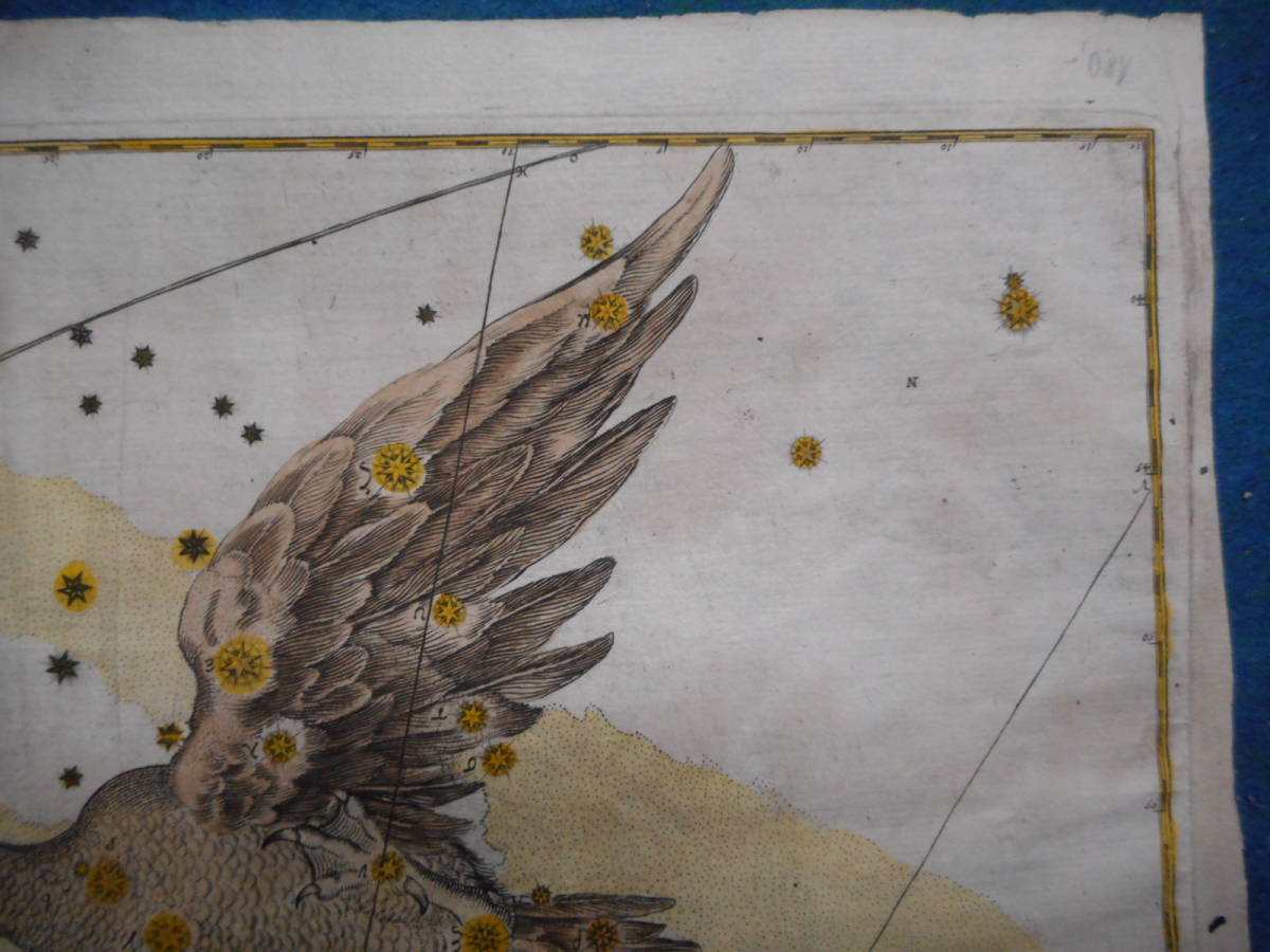 アンティーク、天文、天体、星座早見盤、手彩色銅版画、1723年 アンティーク、天文、天体、星座早見盤、手彩色銅版画、1723年