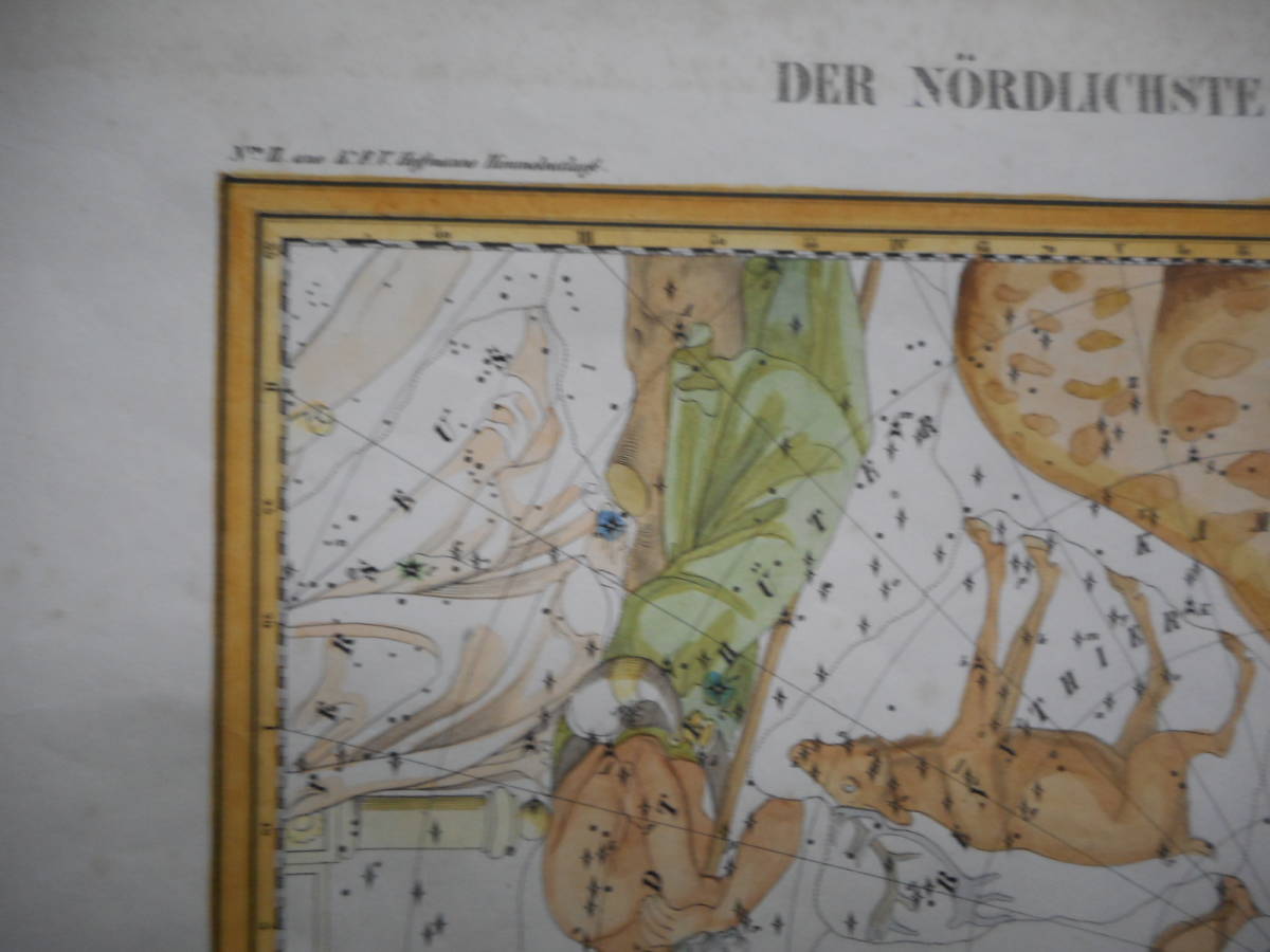アンティーク、天文、天体、星座早見盤、手彩色石版画、1835年『ホッフマン星図キリン座こぐま座』Star map, Planisphere, Celestial atlas_画像2