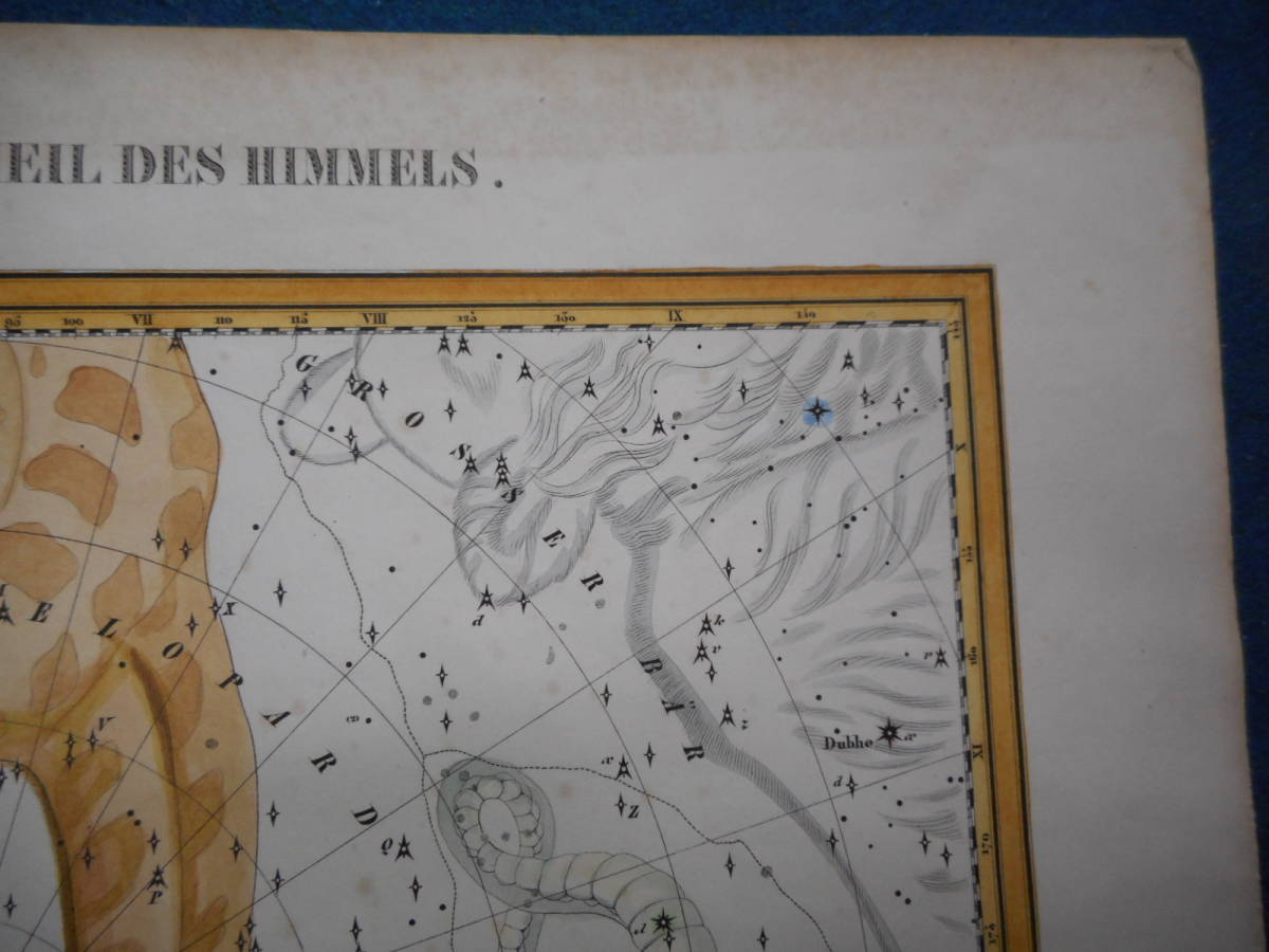 アンティーク、天文、天体、星座早見盤、手彩色石版画、1835年『ホッフマン星図キリン座こぐま座』Star map, Planisphere, Celestial atlas_画像3