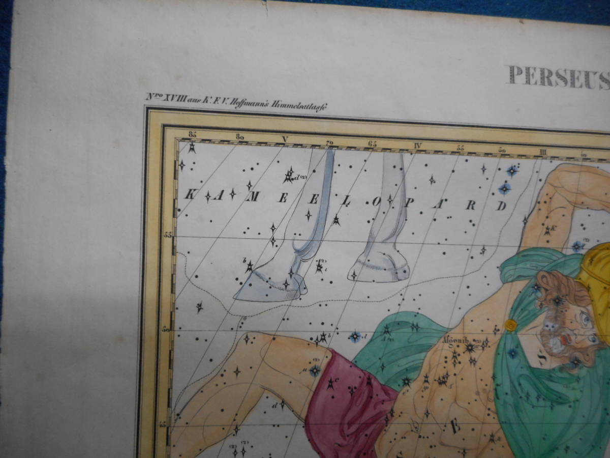 即決　アンティーク、天文、星座早見盤、手彩色石版画、1835年『ホッフマン星図アンドロメダ座他』Star map, Planisphere, Celestial atlas_画像2