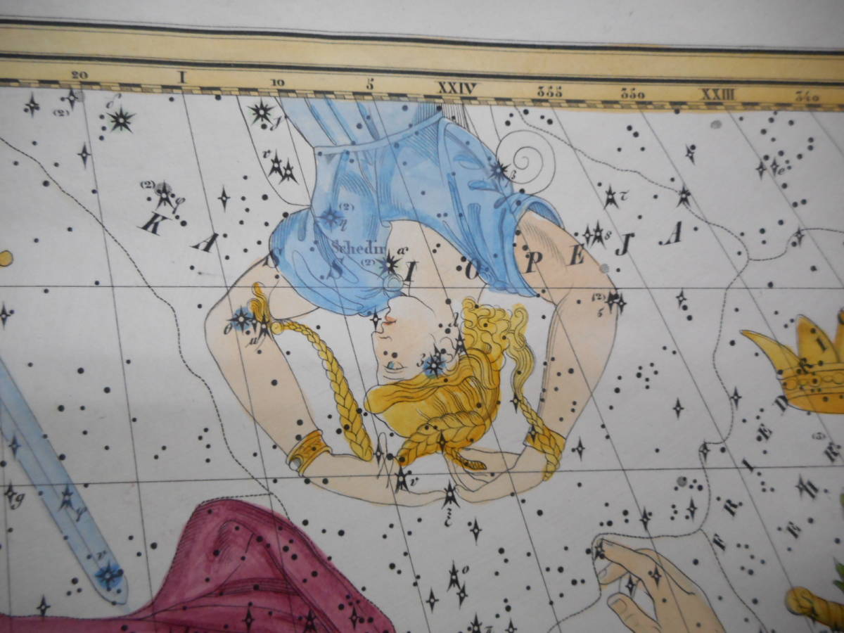 即決　アンティーク、天文、星座早見盤、手彩色石版画、1835年『ホッフマン星図アンドロメダ座他』Star map, Planisphere, Celestial atlas_画像9