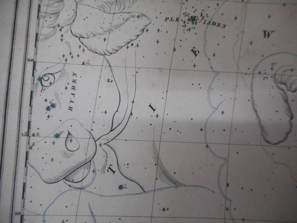 アンティーク、天文、星座早見盤、手彩色石版画、1835年『ホッフマン星図おひつじ座さんかく座他』Star map, Planisphere,  Celestial atlas