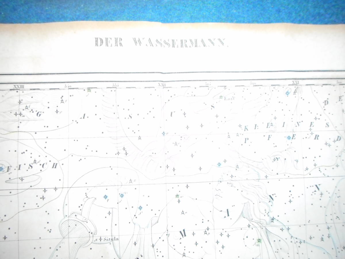 アンティーク、天文、星座早見盤、手彩色石版画、1835年『ホッフマン星図みずがめ座、うお座他』Star map, Planisphere, Celestial atlas_画像3