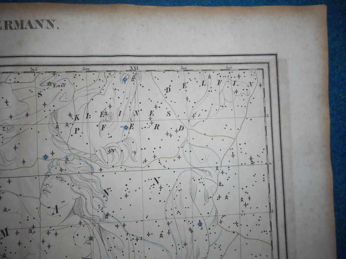 アンティーク、天文、星座早見盤、手彩色石版画、1835年『ホッフマン星図みずがめ座、うお座他』Star map, Planisphere, Celestial atlas_画像4