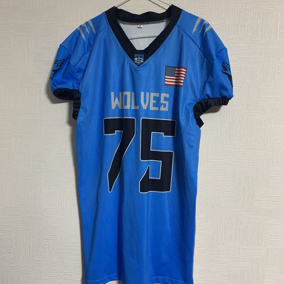 アメフト WOLVES ジャージ メッシュ ブルー 練習用 Sサイズ【新品】_画像1