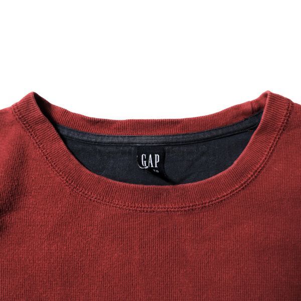 00's ギャップ GAP クルーネック コットン Tシャツ 長袖 (XL) リブ無し エンジ系 グリッド地 ロンT 無地 00年代 旧タグ オールド 2003年_画像7