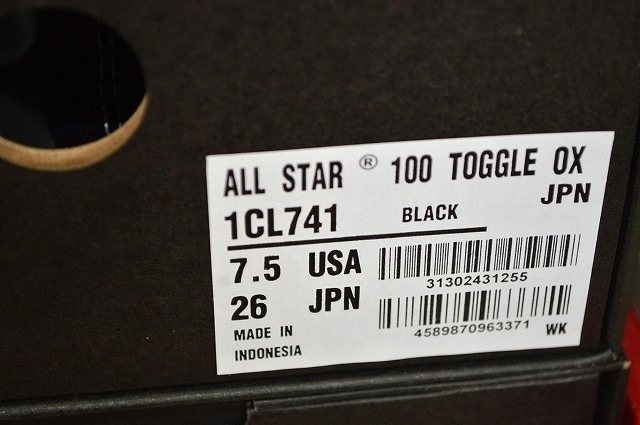 新品未使用 CONVERSE コンバース ALLSTAR オールスター 100 TOGGLE OX トグル 1CL741 黒 ブラック 定価8,250円 送料無料 US7.5 26センチ_画像10