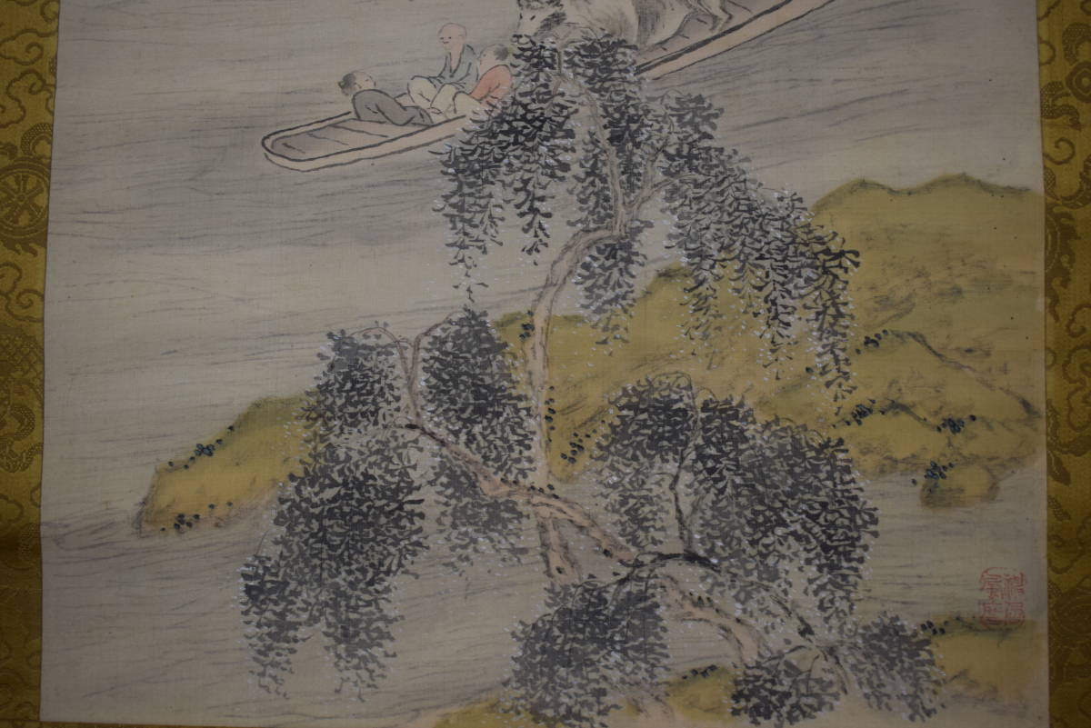 真作】田能村竹田/春晩渡江図/画賛/掛軸☆宝船☆X-633 J