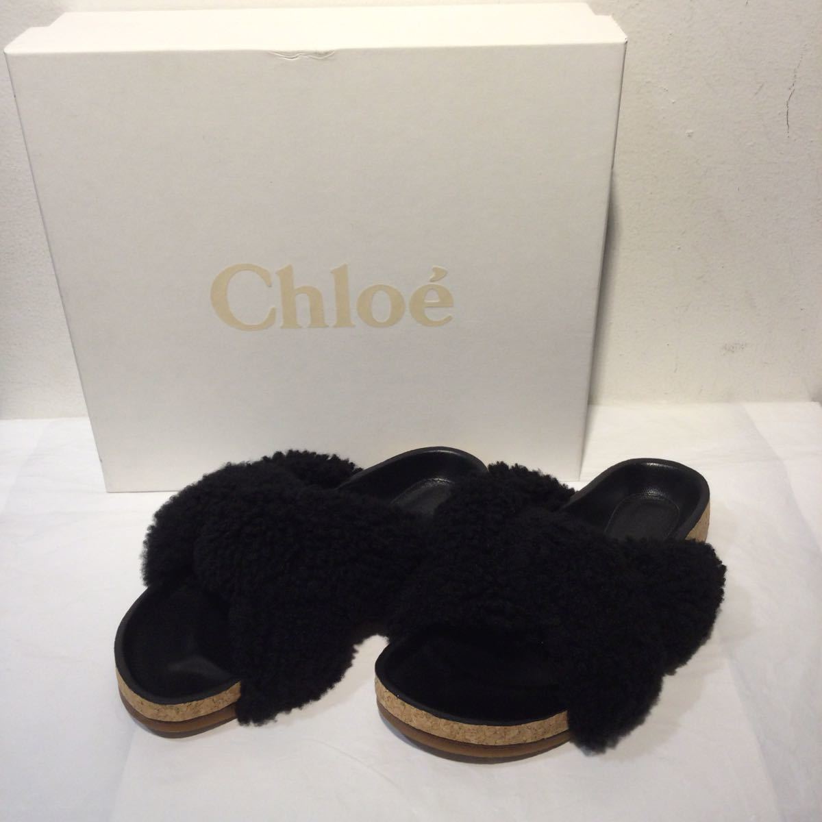 Yahoo!オークション - Chloe クロエ サンダル フラット ファー ボア CH...