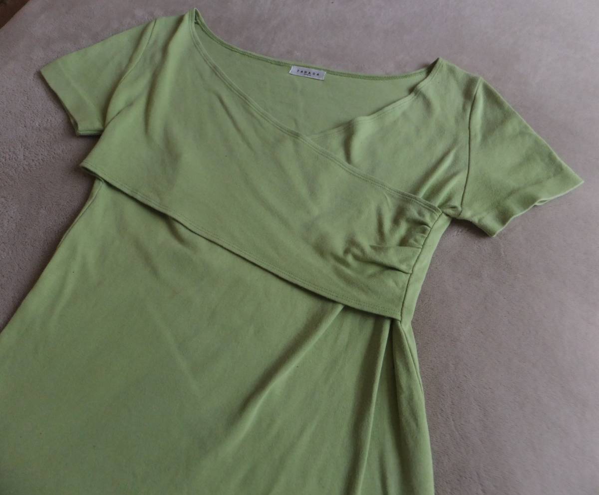 TABASA タバサのお洒落な半袖カットソー 黄緑 Mくらい Tシャツ ブラウス_画像2