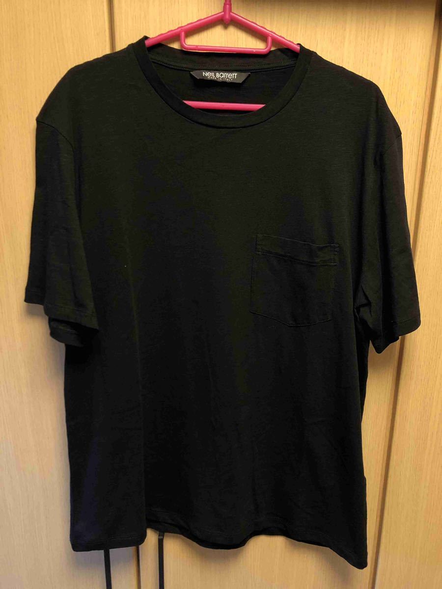 正規 美品 20SS Neil Barrett ニールバレット 胸ポケット Tシャツ 黒 L PBJT698 N552S LOOSE FIT