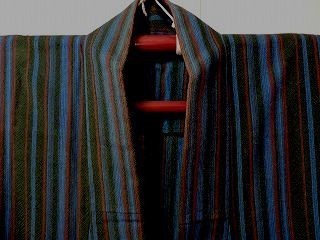  child kimono girl wool . kimono fine pattern chopsticks collar single . black * red * blue length 148.5cm used kizg79*..*