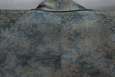  ребенок кимоно девочка . мелкий рисунок натуральный шелк зеленый * охра длина 147cm б/у прекрасный товар kizg33*..*