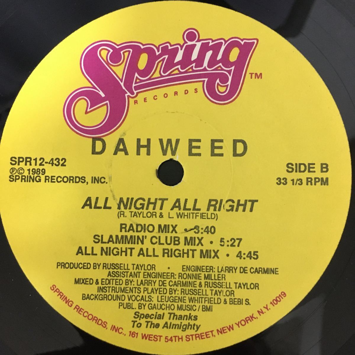 12inch DAHWEED / ALL NIGHT ALL RIGHT_画像2