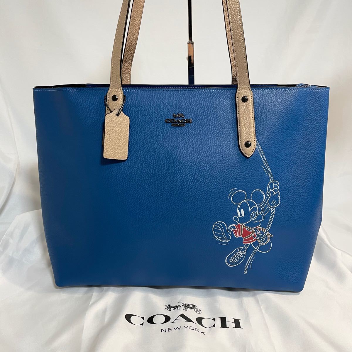 Paypayフリマ Coach コーチ トートバッグ レザートートバッグ Disney ディズニー ミッキー 日本限定 コラボ 青 ブルー