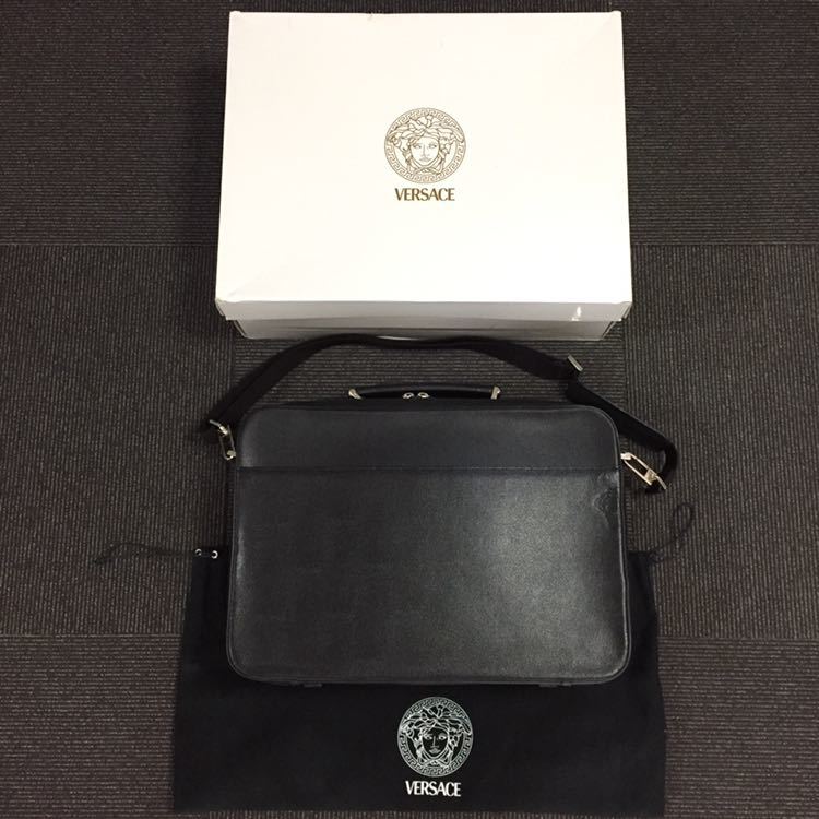 未使用品【ヴェルサーチ】本物 VERSACE アタッシュケース 黒 メデューサ 2way 斜め掛け ショルダーバッグ トランク トラベル レザー メンズ_画像1