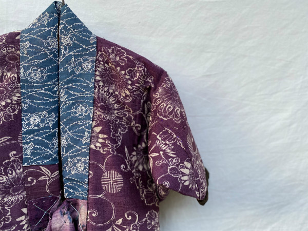大正 昭和初期 戦前 型染め 切り替え 別珍 襦袢 絹 綿入り 東北 日本の古い衣服 JAPAN VINTAGE ANTIQUE 20s30s 羽織 着物