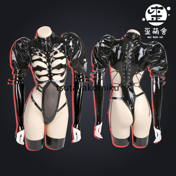  high quality new work darkness . morning Skull meido Leotard lacquer leather costume play clothes + socks + cap manner shoes . wig optional 