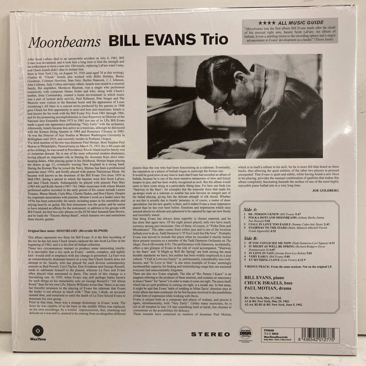 ■即決 BILL EVANS moonbeams 180G LTD 2013年Waxtime再発盤 オーデイオファイル シュリンク ボーナス1曲収録。_画像2