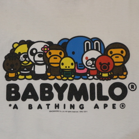 A BATHING APE BABY MILO Tシャツ M ホワイト ア ベイシング エイプ 日本製 半袖 ベイビーマイロ ベイプ ロゴ イラスト  キャラクター