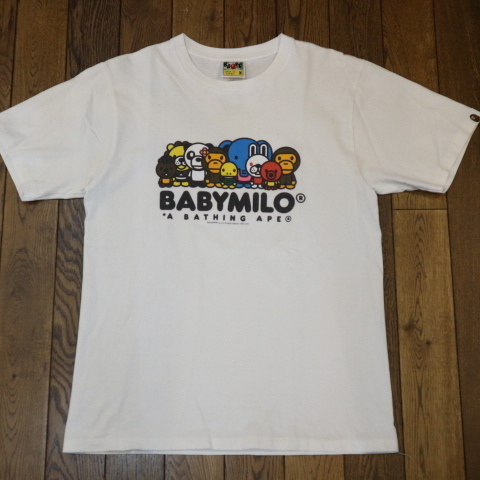 A BATHING APE BABY MILO Tシャツ M ホワイト ア ベイシング エイプ 日本製 半袖 ベイビーマイロ ベイプ ロゴ イラスト キャラクター_画像2