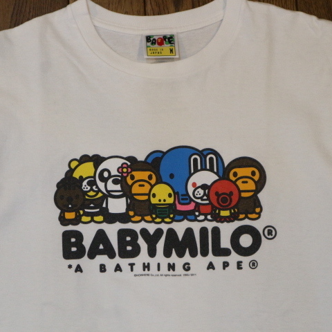 A BATHING APE BABY MILO Tシャツ M ホワイト ア ベイシング エイプ 日本製 半袖 ベイビーマイロ ベイプ ロゴ イラスト キャラクター_画像1