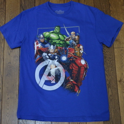 MARVEL アベンジャーズ アッセンブル Tシャツ M ブルー マーベル AVENGERS Assemble ヒーロー キャラクター アメコミ アニメ 映画 イラスト_画像1