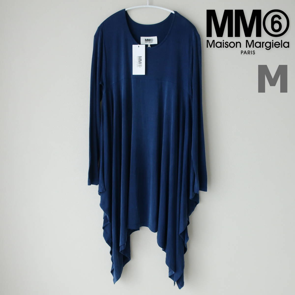 新品タグ付き MM6 Maison Margiela メゾンマルジェラ 春夏 ワンピース ドレス Aライン フレア キュプラ ネイビー 紺 レディース Mサイズ