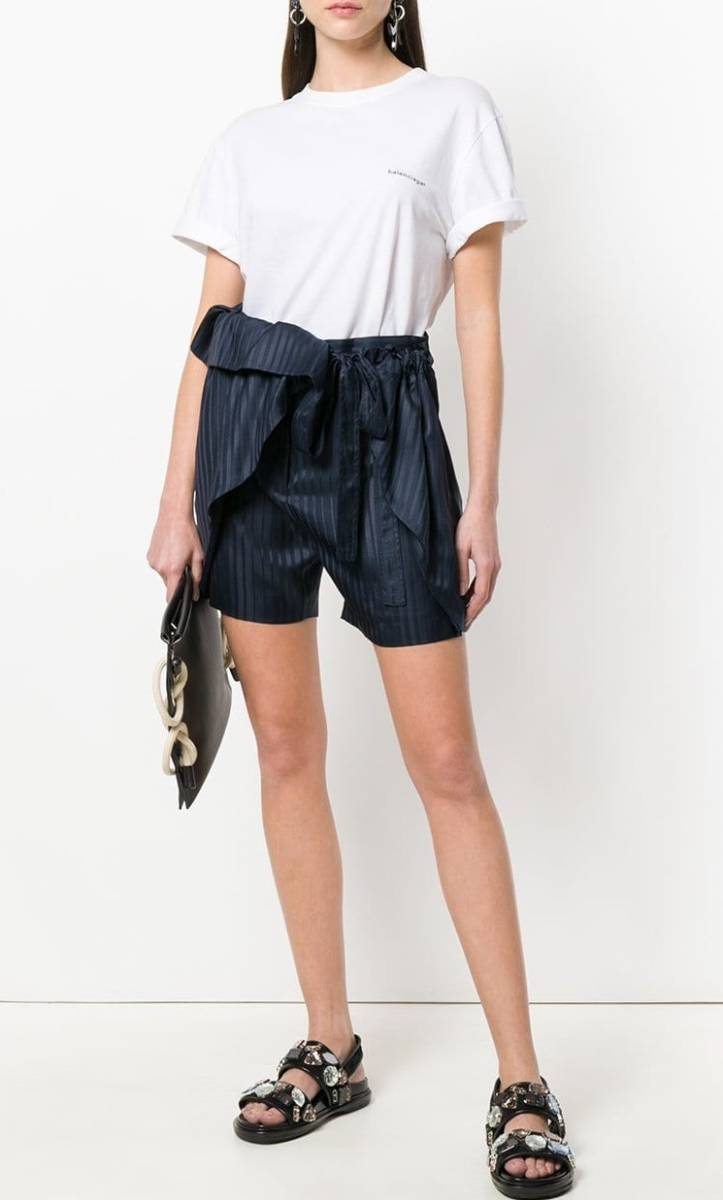 新品タグ付 Stella McCartney ステラ マッカートニー シルク100% フリル リボン パンツ ショートパンツ ホットパンツ ネイビー 40 Mサイズ_画像9