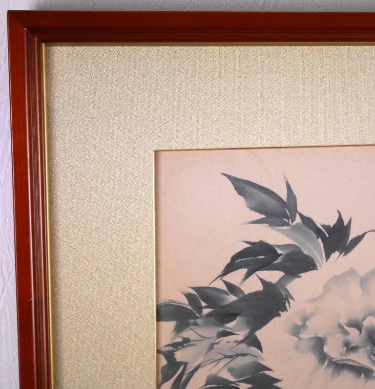 松原他人『牡丹』◆日本画8号◆落款・直筆サイン有◆流麗なタッチ！額装_画像5