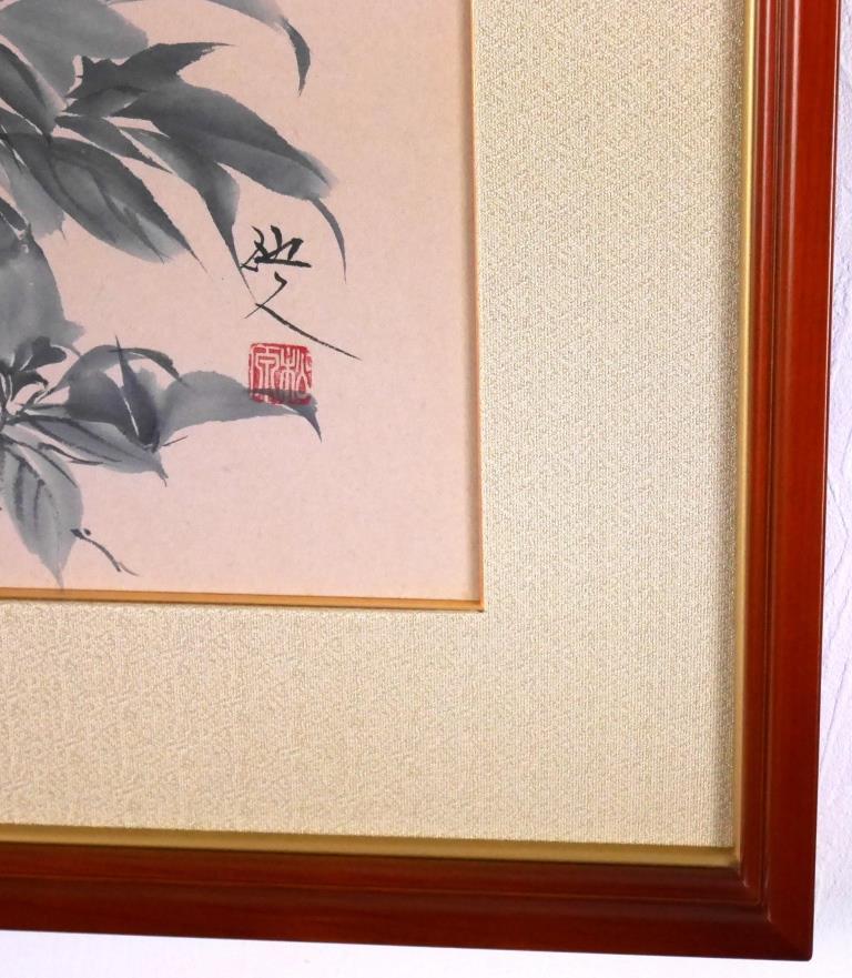 松原他人『牡丹』◆日本画8号◆落款・直筆サイン有◆流麗なタッチ！額装_画像3