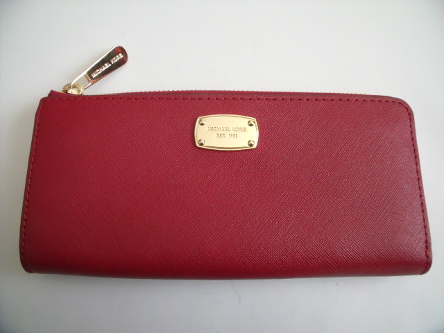 超美品 ◆ MICHAEL KORS ◆ マイケルコース ◆ ゴールドプレート レザー製 ◆ L字ファスナー 長財布 ◆ 赤 レッド系 ◆ 送料無料！！