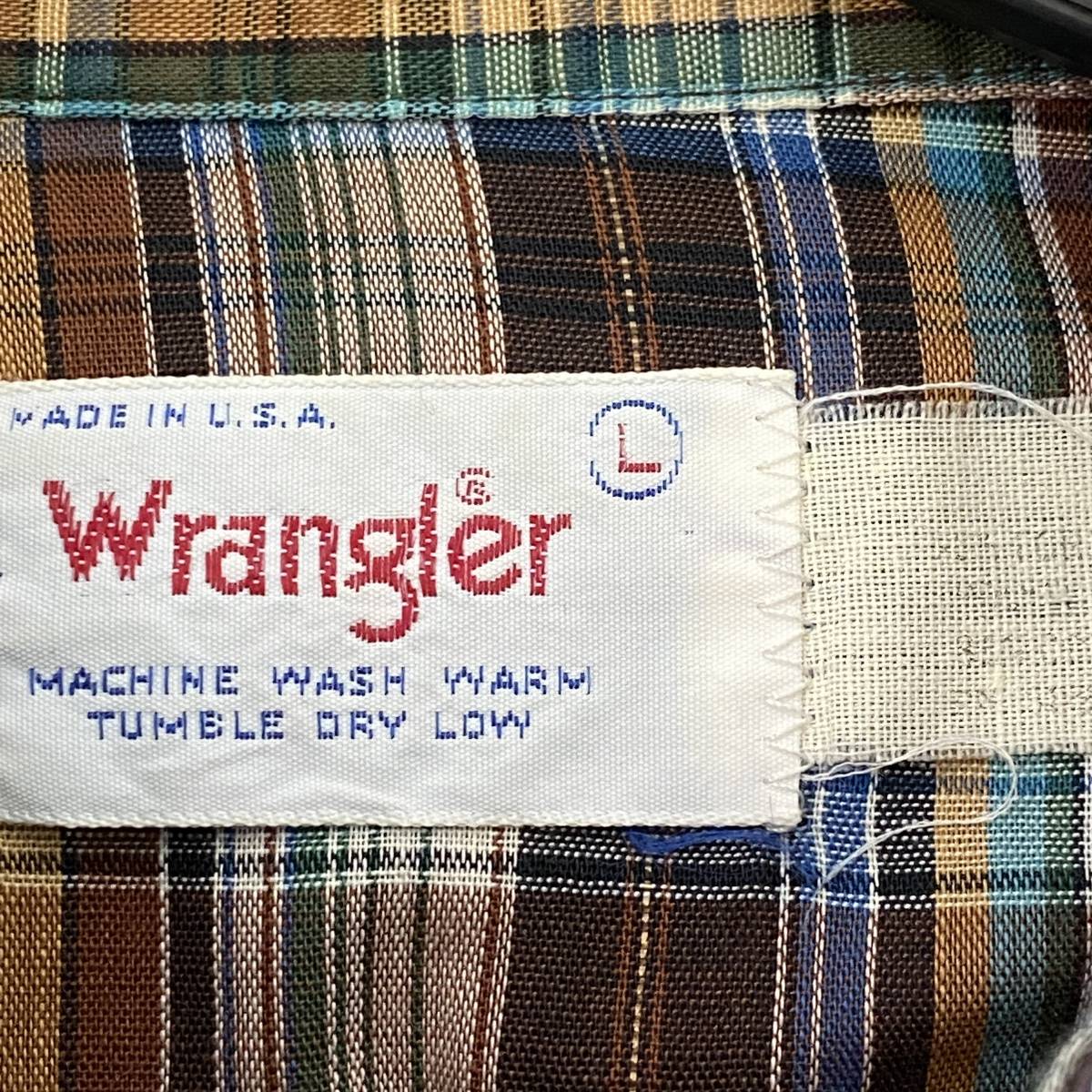 70年代【Wrangler】ラングラー MADE IN USA アメリカ 製 ウエスタン 長袖シャツ 薄手 チェック柄 白タグ 70s ヴィンテージ