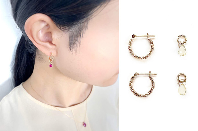 *KAORU earrings K10×K18PG Spark ru hoop earrings lapis lazuli natural stone marks liekaoru accessory * written guarantee * case equipped 