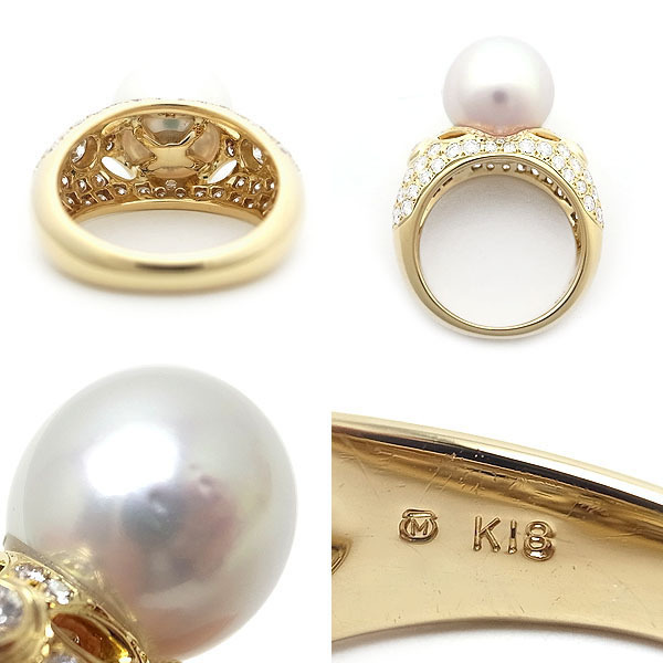 [ зеленый магазин ломбард ] Mikimoto юг . жемчуг кольцо 11.8mm diamond 1.07ct K18YG[ б/у ]