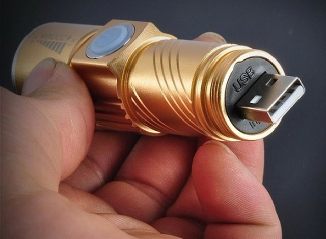 懐中電灯 led 強力 軍用USB充電式 防水 携帯 防災 ゴールド